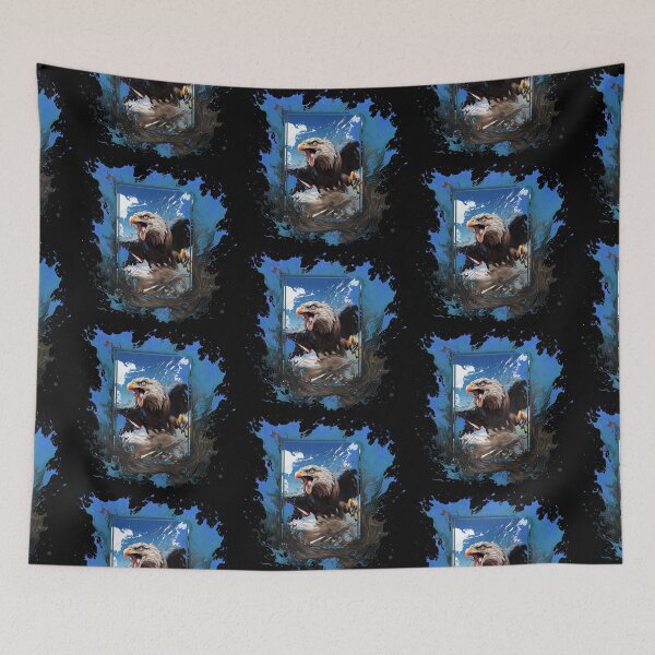 Item preview, Blue Sky Hawk - Large Wings Eagle Hunting Painting designed and sold by ArtstyleAlchemy.