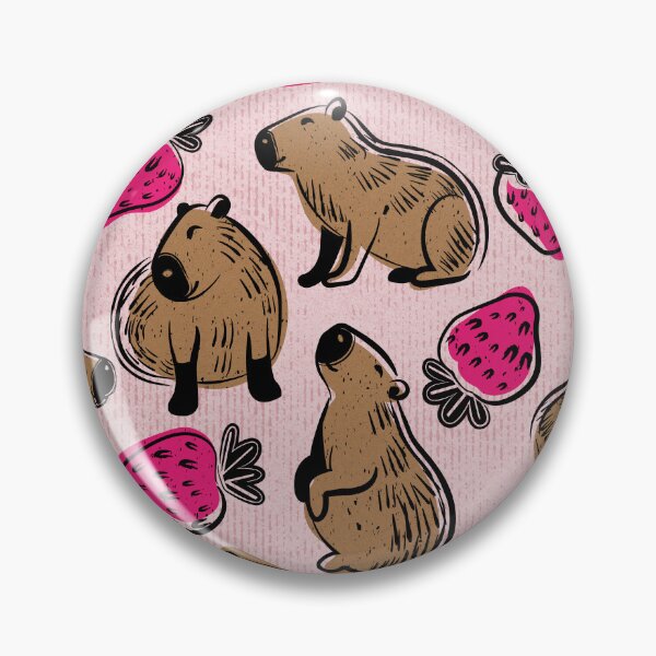 Item preview, Capyberries // cotton candy pink background cute happy capybaras animals fuchsia pink strawberries fruits summer block print lino cut look designed and sold by SelmaCardoso.