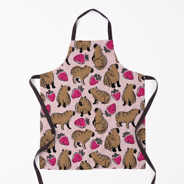 Item preview, Capyberries // cotton candy pink background cute happy capybaras animals fuchsia pink strawberries fruits summer block print lino cut look designed and sold by SelmaCardoso.