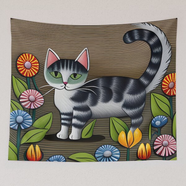 Item preview, Tabby Kitten in Flowers  designed and sold by Reclining Buddha Cat.