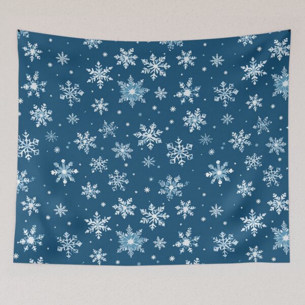Item preview, Snowflake winter pattern on blue background designed and sold by mliotard.
