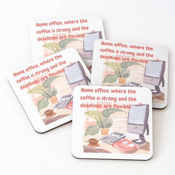 Item preview, Home office, where the coffee is strong and the deadlines are flexible - Watercolor Illustration designed and sold by PixelBadBunny.