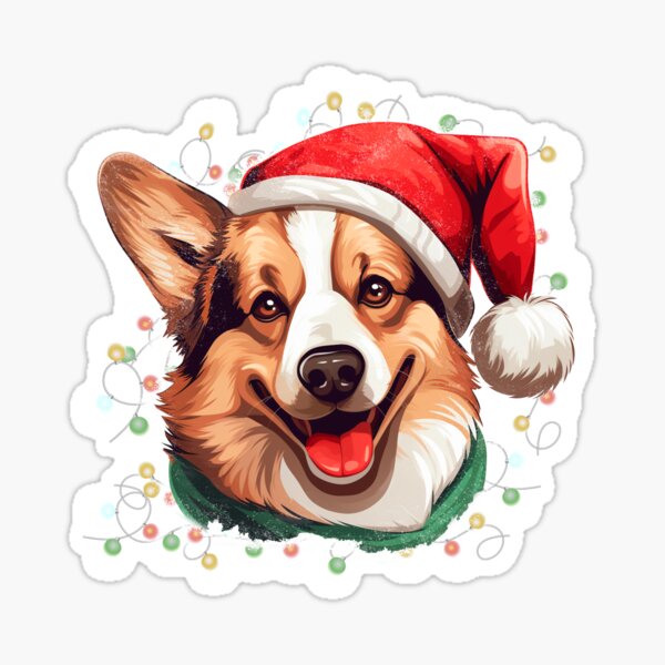 Christmas Light with Hipster Welsh corgi Dog, Winter Gift Sticker