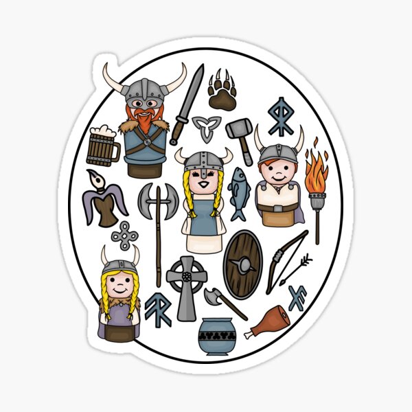 Item preview, Little Round Viking Family and Norse Symbols designed and sold by Unhinged Heather.
