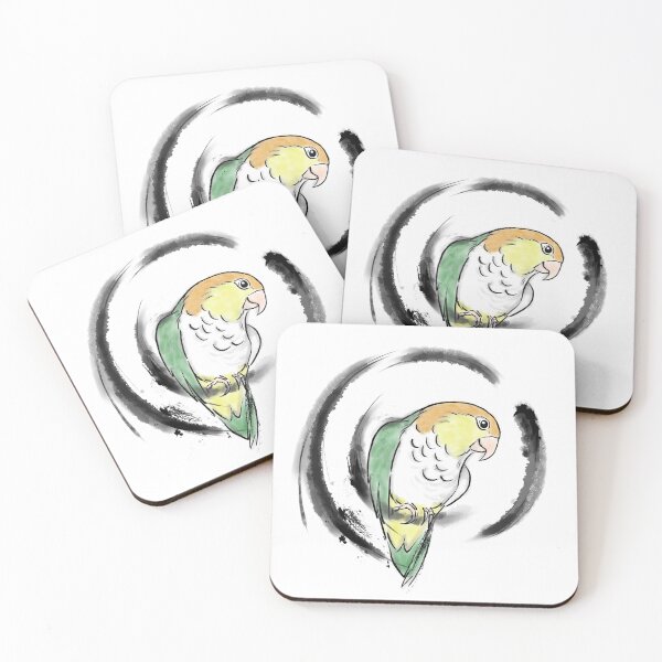 Item preview, white bellied caique parrot Japanese sumie style  designed and sold by okamechan.