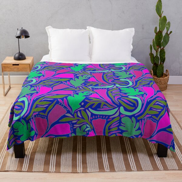 Item preview, Tropical Block Print Flowers - Pink Rose Green Navy designed and sold by Esprit-Mystique.