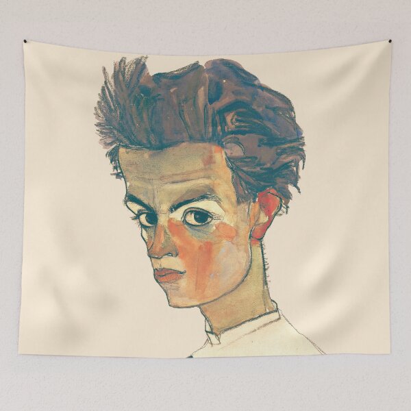 Item preview, HD. Self Portrait with Striped Shirt, by Egon Schiele  designed and sold by MINDTHECHERRY.