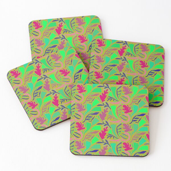 Item preview, Tropical Block Print Flowers - Rose Chartreuse Purple designed and sold by Esprit-Mystique.