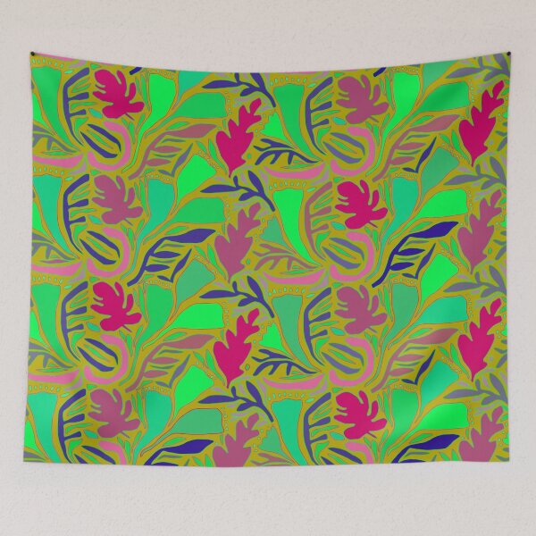 Item preview, Tropical Block Print Flowers - Rose Chartreuse Purple designed and sold by Esprit-Mystique.