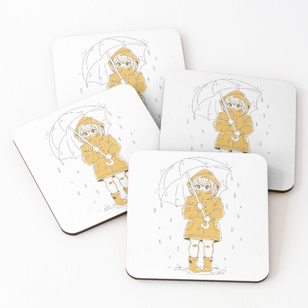 Item preview, Cute anime Girl with wearing a yellow an Umbrella In the Rain Raining designed and sold by DrawHandArt.