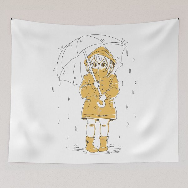 Item preview, Cute anime Girl with wearing a yellow an Umbrella In the Rain Raining designed and sold by DrawHandArt.