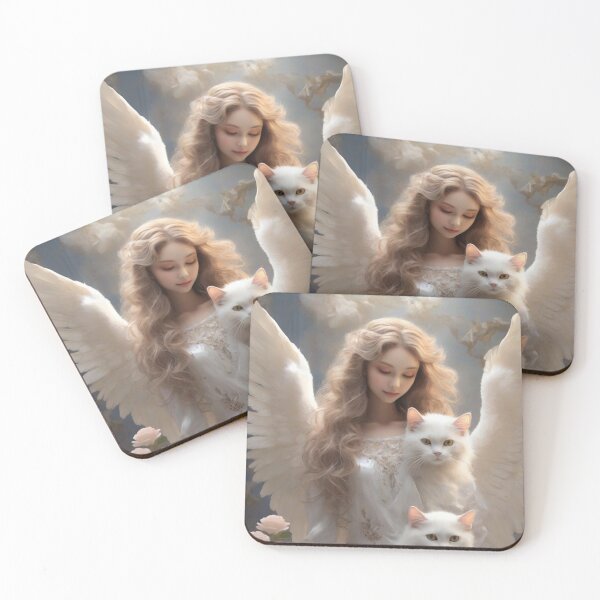 Item preview, Beautifull Angel Girl caring two white cats designed and sold by PawPawa.