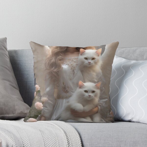 Item preview, Beautifull Angel Girl caring two white cats designed and sold by PawPawa.