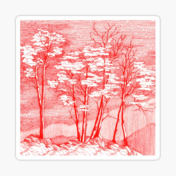 trees against red moon Sticker