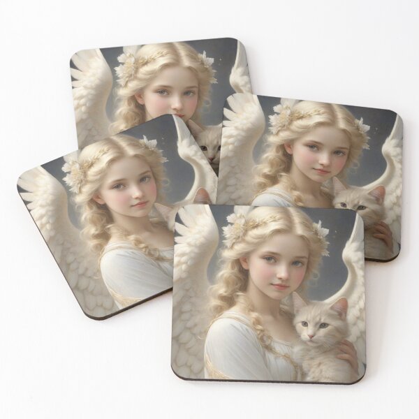 Item preview, Beautifull angel lady hugging her cat designed and sold by PawPawa.