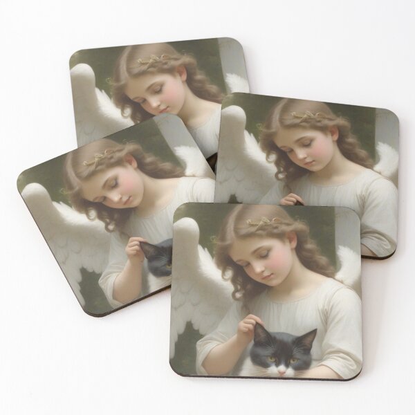 Item preview, William Bougereau Angel Style caring of her cat designed and sold by PawPawa.
