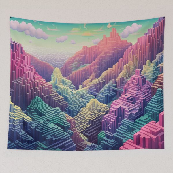 Item preview, Multicolor pixelated dreamscape landscape designed and sold by TheMoxieHouse.