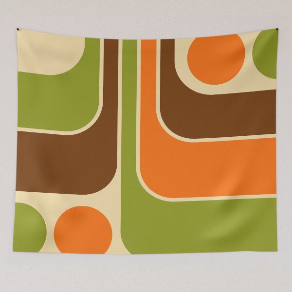 Item preview, Retro Mod 1970s Geometric Stripes Orange Brown and Green designed and sold by tonymagnerart.