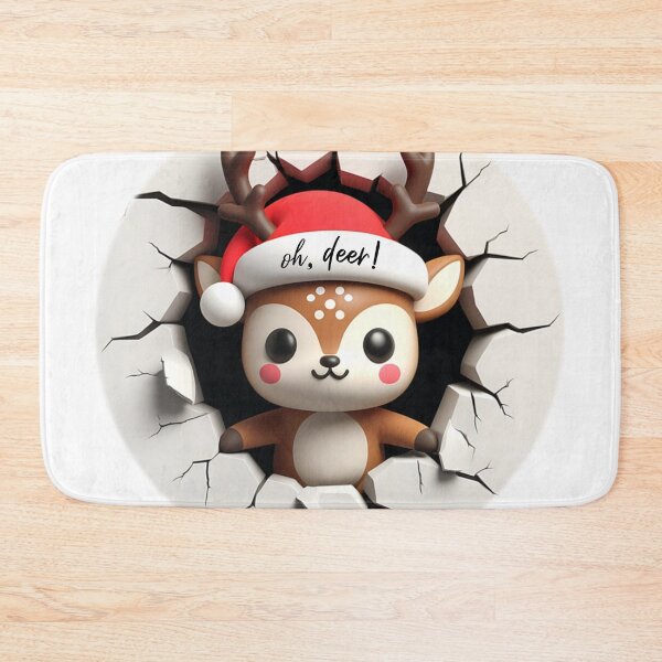 Item preview, Oh deer, oh dear, Adorable 3D wall breaking Christmas Reindeer wearing Santa hat designed and sold by LiLohaveaplan.