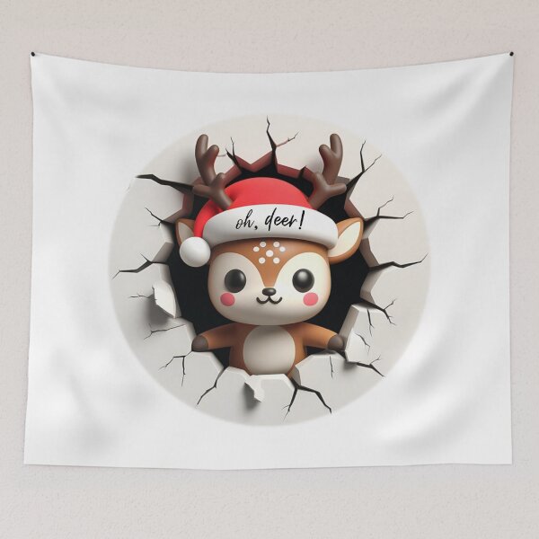 Item preview, Oh deer, oh dear, Adorable 3D wall breaking Christmas Reindeer wearing Santa hat designed and sold by LiLohaveaplan.