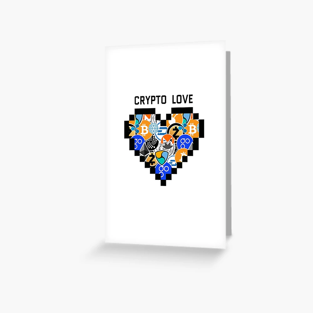 Crypto love t-shirt. Bitcoin, Ethereum, Dash logo Greeting Card