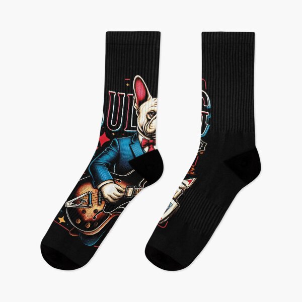 Item preview, french bulldog funny t-shirt in a suit playing the guitar - Black designed and sold by PrintyArts.