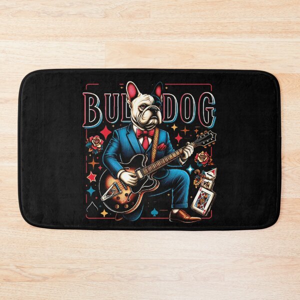 Item preview, french bulldog funny t-shirt in a suit playing the guitar - Black designed and sold by PrintyArts.