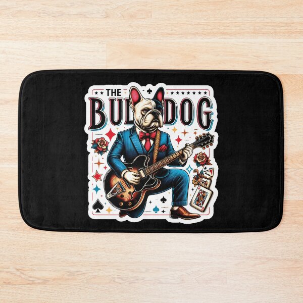 Item preview, french bulldog funny t-shirt in a suit playing the guitar - Black Sticker designed and sold by PrintyArts.