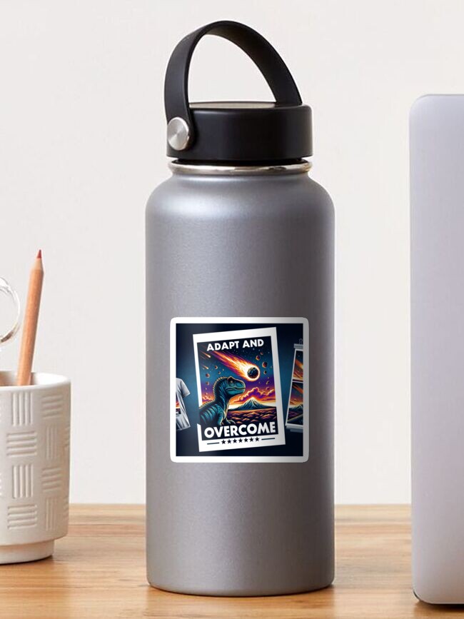 Thumbnail 1 of 3, Sticker, Adapt and Overcome Dinosaur Meteor Art Print designed and sold by TeeMugs3.