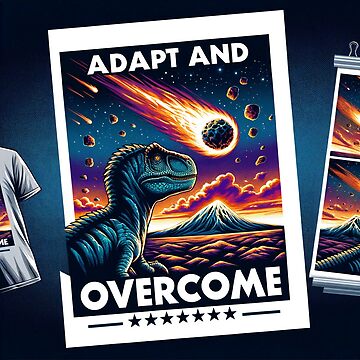 Artwork thumbnail, Adapt and Overcome Dinosaur Meteor Art Print by Mugs and Shirts