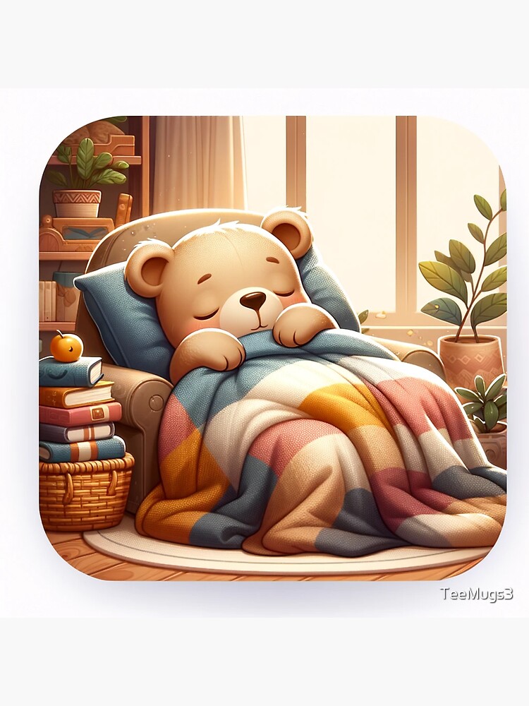 Thumbnail 3 of 3, Sticker, Cozy Sleeping Bear Throw Blanket designed and sold by TeeMugs3.