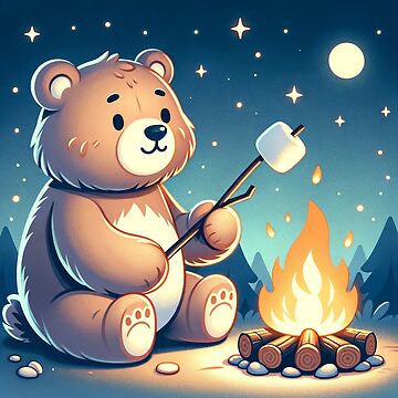 Artwork thumbnail, Campfire Bear Roasting Marshmallows by Mugs and Shirts