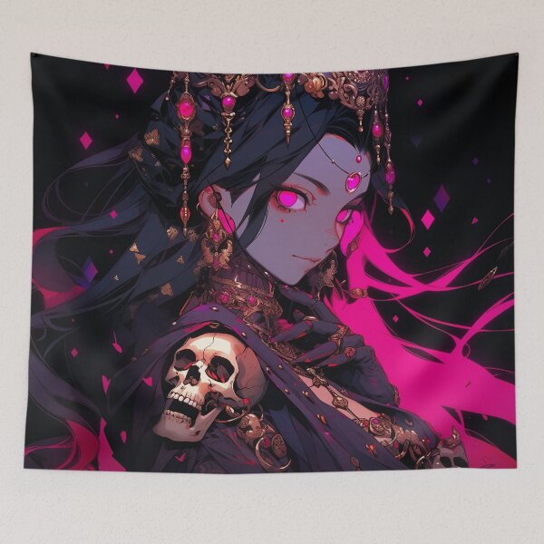 Item preview, Dark Fantasy Hot Pink Skull Anime Girl designed and sold by bubblegoth.