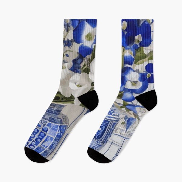 Item preview, Blue and White Morning Glory Blossoms in Chinese Vases designed and sold by Vicky Brago-Mitchell®.