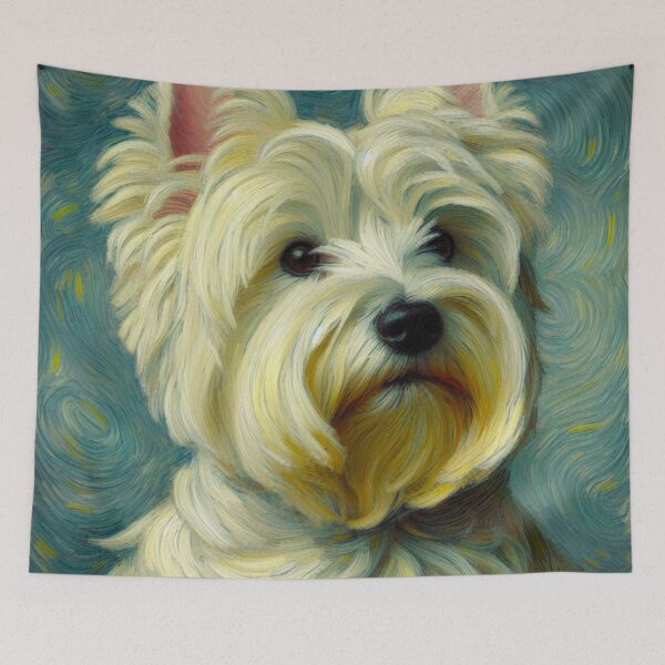Item preview, Westie with Swirly Blue Background - West Highland Terrier Oil Painting designed and sold by Star-Fragment.