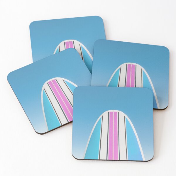 Artikelvorschau, Rosa und blaues Retro-Surfbrett. entworfen und verkauft von John White Photos.