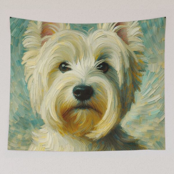 Item preview, Westie with a Blue-Green Background - West Highland Terrier Oil Painting designed and sold by Star-Fragment.