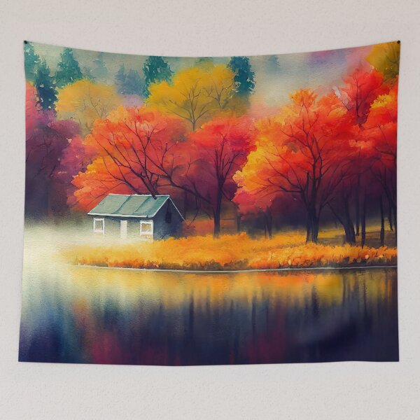 Item preview, Colorful Autumn Landscape Watercolor designed and sold by Red Witch Art.