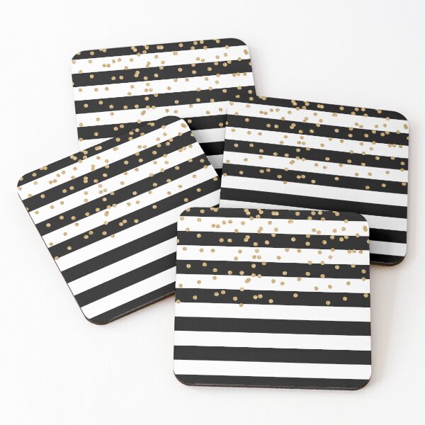 Item preview, Chic Black and White Stripes Gold confetti Glitter designed and sold by LVPRINTS.