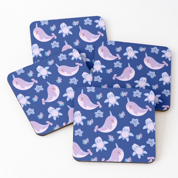 Item preview, Cute sea animal in navy blue theme pattern - pastel design art print designed and sold by HoneyBlizz.
