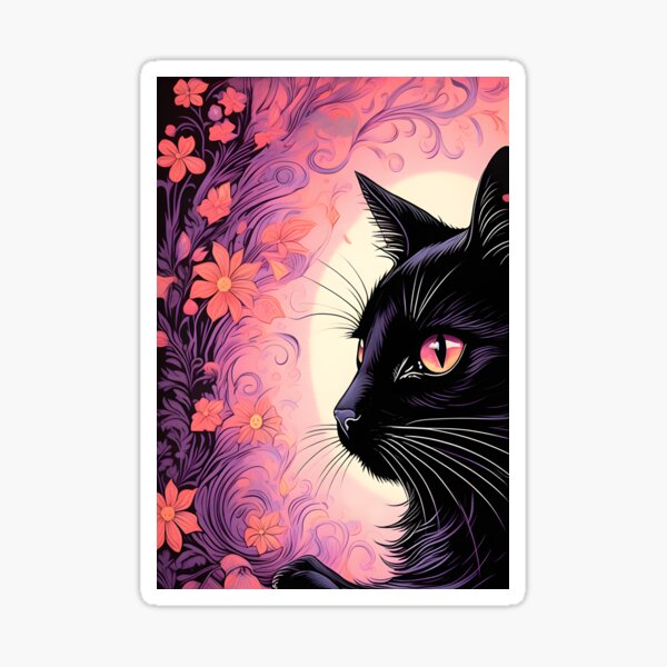 Vista previa del artículo con la obra «Gato estético luna y flores.», diseñado y vendido por Catophile.