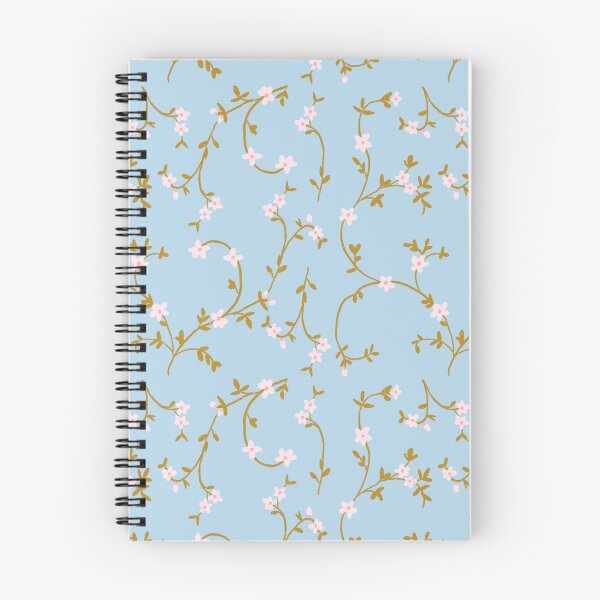 Item preview, Tiny pink blossoms on gold vines and baby blue background designed and sold by LVPRINTS.