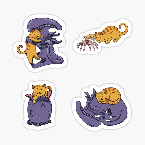 Alien Hugs Cat Sticker