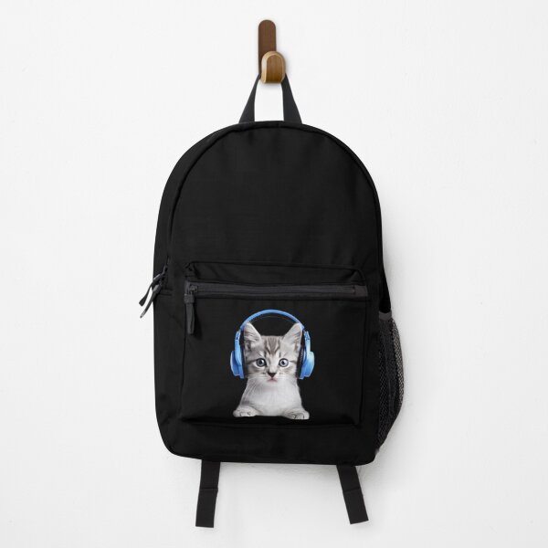 Item preview, tabby kitten wearing blue headphones and enjoying music, presented in high resolution at 300 dpi designed and sold by SOPIZiLA.