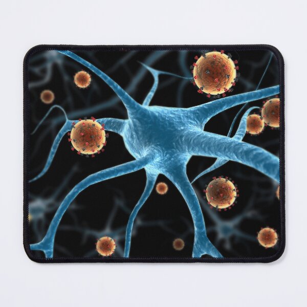 Item preview, STK701521H-Eastern equine encephalitis disease attaching to a neuron. designed and sold by StocktrekImages.
