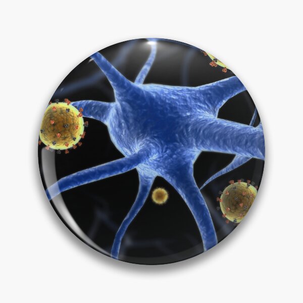 Item preview, STK701522H-Eastern equine encephalitis disease attaching to a neuron. designed and sold by StocktrekImages.