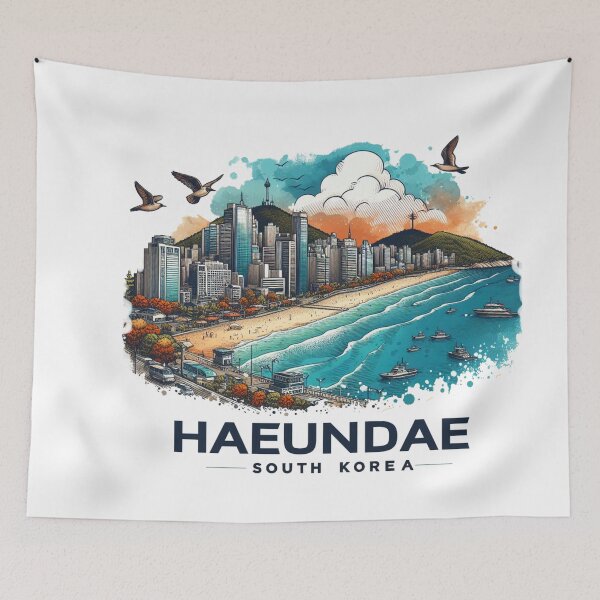 Item preview, Haeundae Beach South Korea  Watercolor Illustration designed and sold by PaintMeWorld.