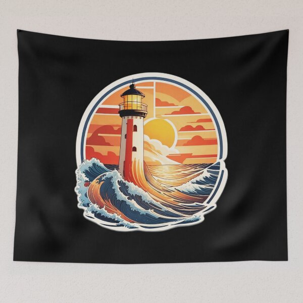 Item preview, Hawaii Postcard with Retro Lighthouse and Ocean Waves designed and sold by NautiChic.