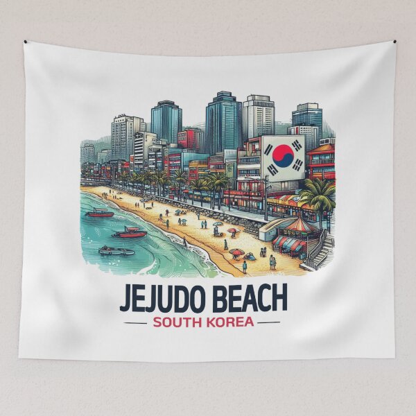 Item preview, Jejudo Beach South Korea Watercolor Illustration designed and sold by PaintMeWorld.