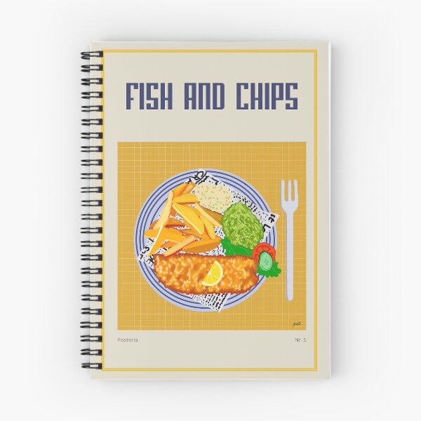 Item preview, FISH AND CHIPS illustration with fish fillet, french fries, tartar sauce and pea sauce designed and sold by Posteria.